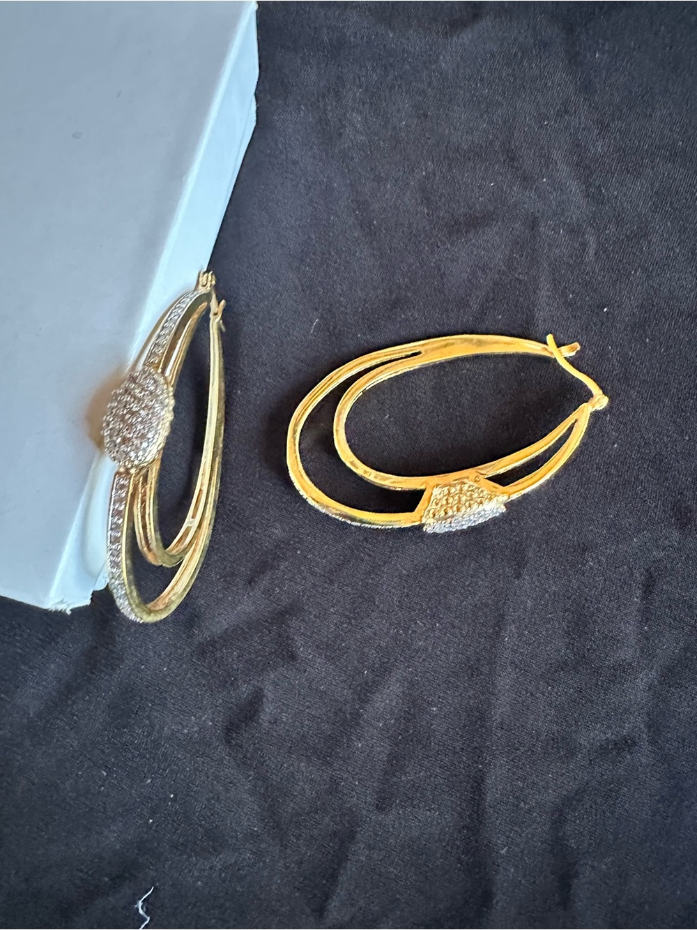 Gold-Tone Triple Hoop Earrings with Crystal Cluster - Women Jewelry